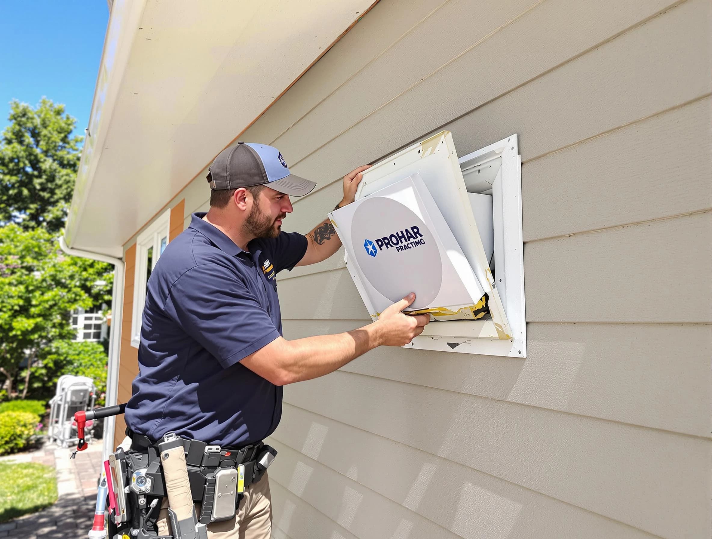 Peralta Dryer Vent Cleaning technician installing a new protective dryer vent cover on a home in Peralta