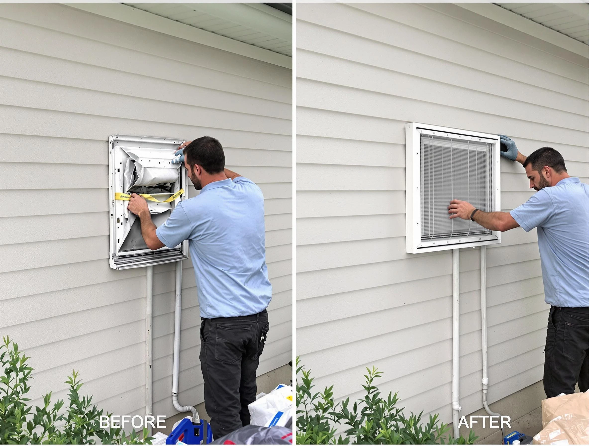 Peralta Dryer Vent Cleaning technician installing high-quality dryer vent cover at a residential property in Peralta